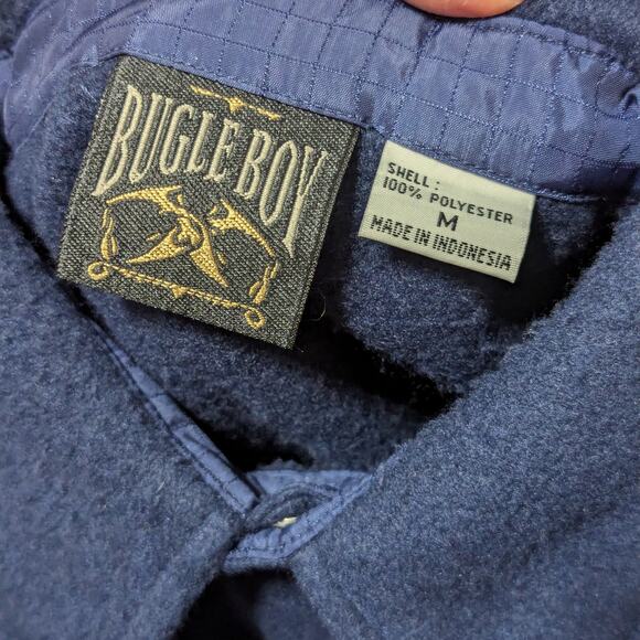 Vintage Bugle Boy Snap Button Down Fleece Jacket Navy Blue Shacket Windbreaker - Picture 5 of 5